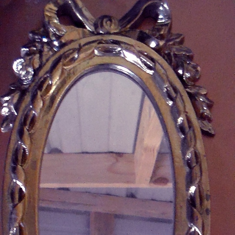 vintage makeup mirror fairest gold bow